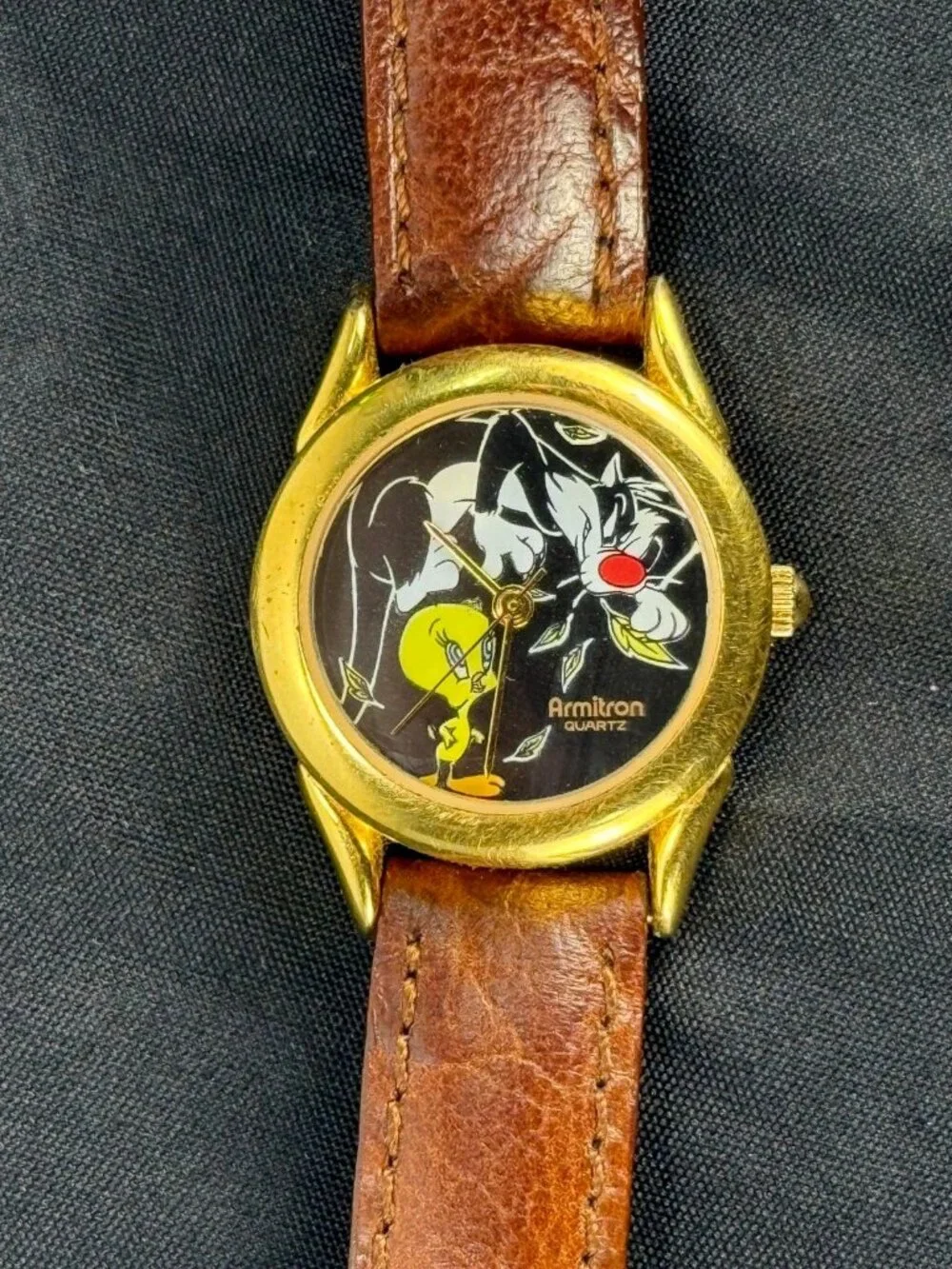 Vintage Armitron Tweety Bird & Sylvester Watch‎ Looney Tunes Leather New Battery